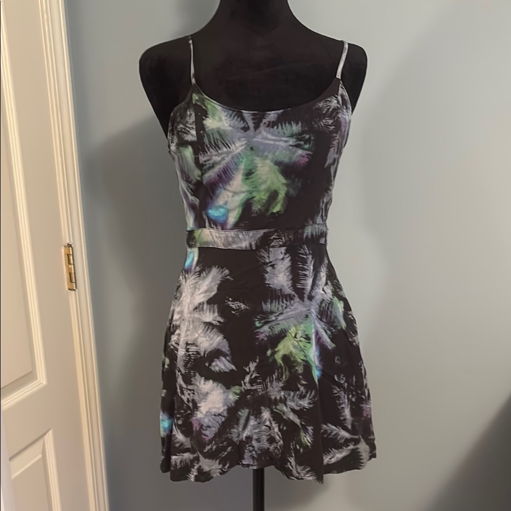 Colorful Tropical Tie Dye Spaghetti Strap Mini Dress with Back Cutout